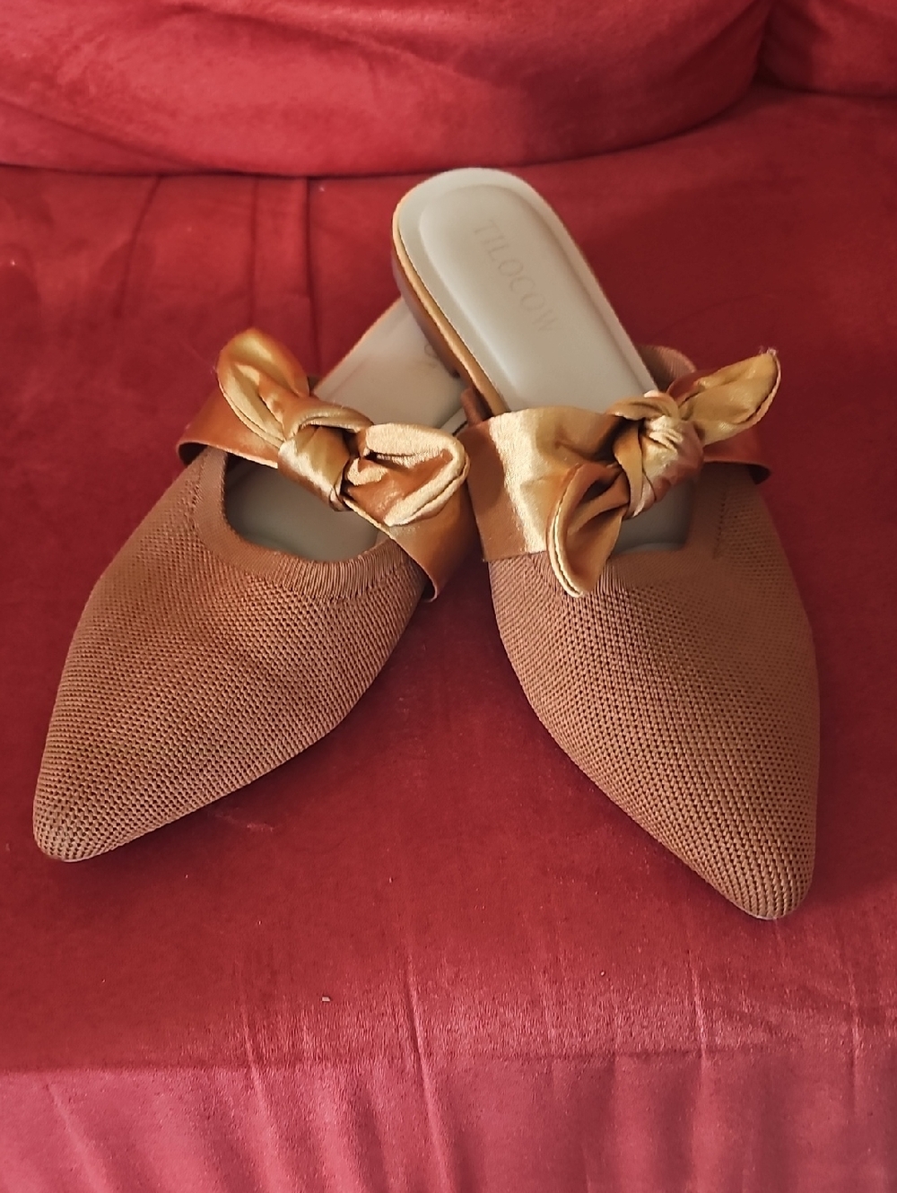 Tilcow Women's Pointed Bow Mules in Bronze